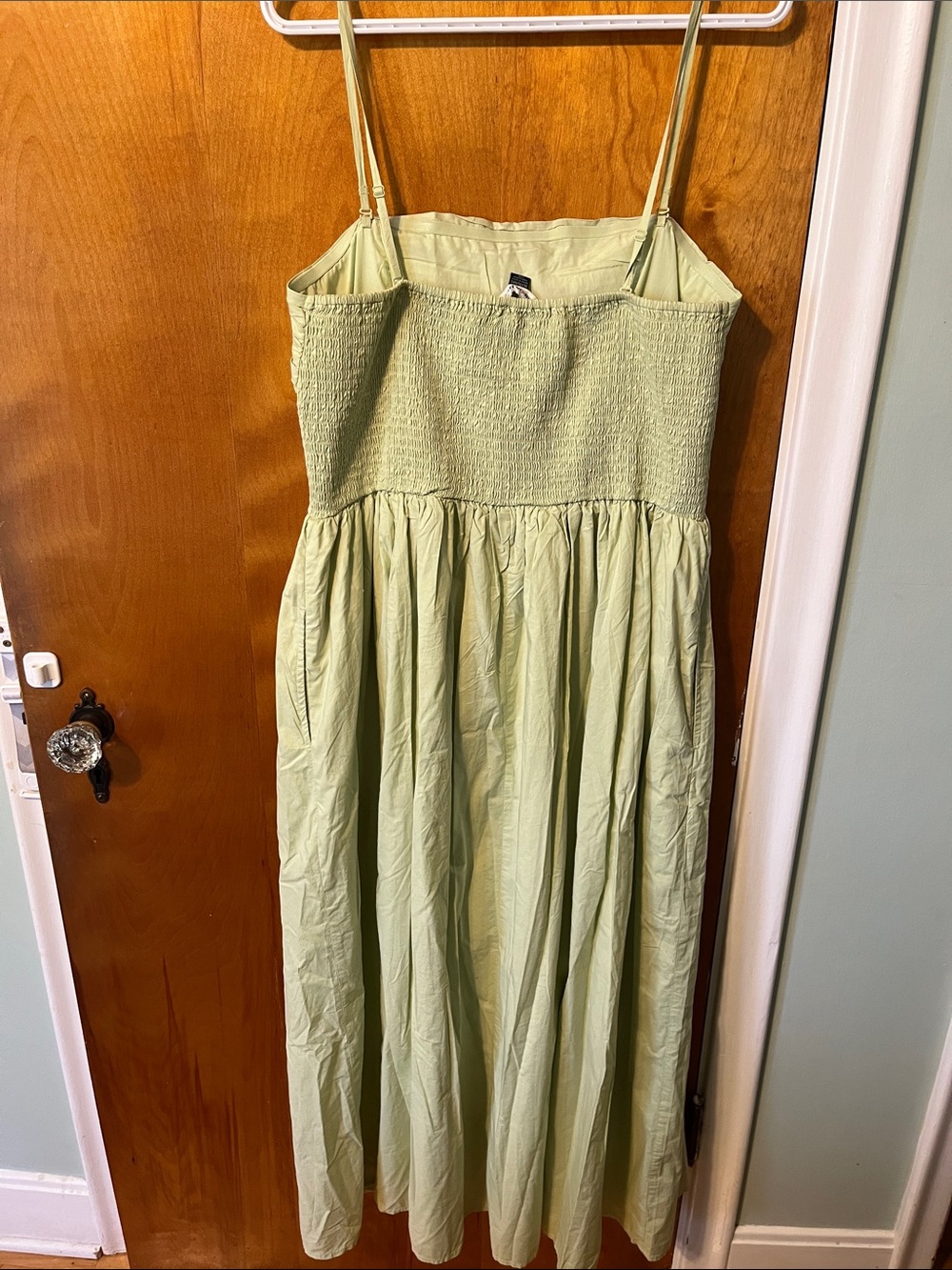 American Eagle Outfitters Light Sage Ruched Spaghetti-Strap Maxi Dress - Picture 3 of 9